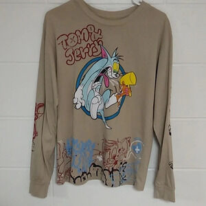 TOM AND JERRY GRAPHIC GRAFITI LONG SLEEVE TEE SHIRT MED 38-40